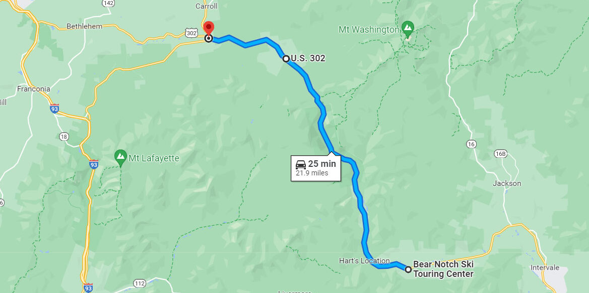 motorcycle route map of Crawford Notch Rd in NH