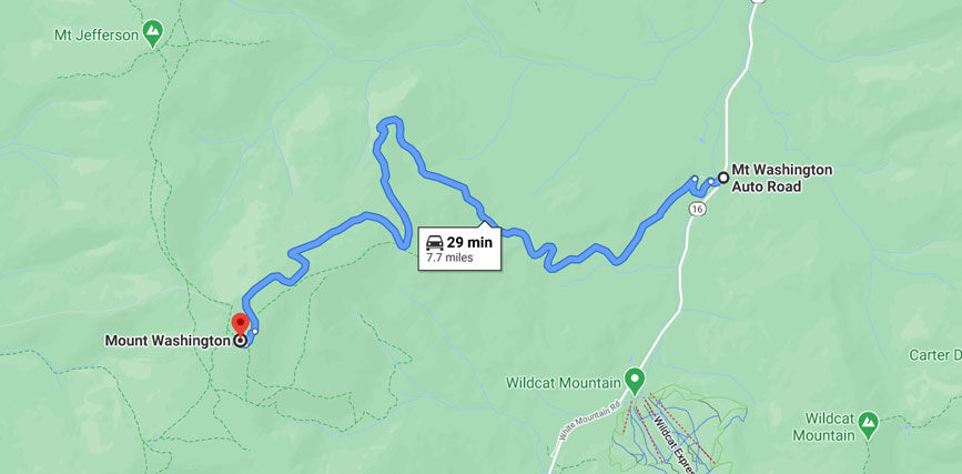 motorcycle route map of the Mt Washington Auto Road
